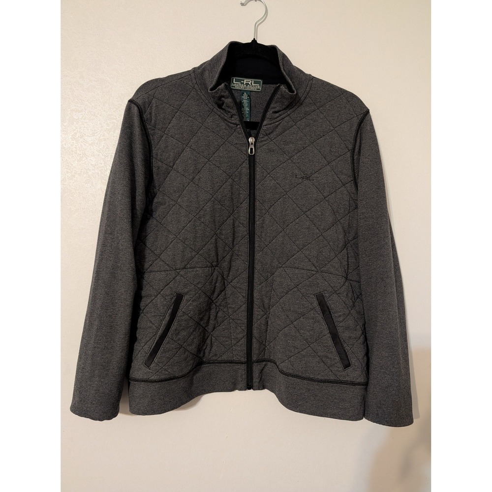 Lauren Active Ralph Lauren Quilted‎ Zip Up Jacket Gray Mock Neck Womens XL